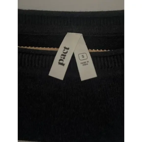 Pact 100% Organic Cotton Crew Neck Sweater Charcoal Gray and Cream Small - Picture 4 of 6